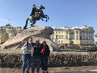 Staff having a great time at the statue of Peter the Great, founder of St Petersburg!