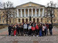 Outside the Smolny Institute. We walked the corridors where Kirov was assassinated, visited Lenin's apartment and sat in the room where Trotsky gave his 'dustbin of history' speech!
